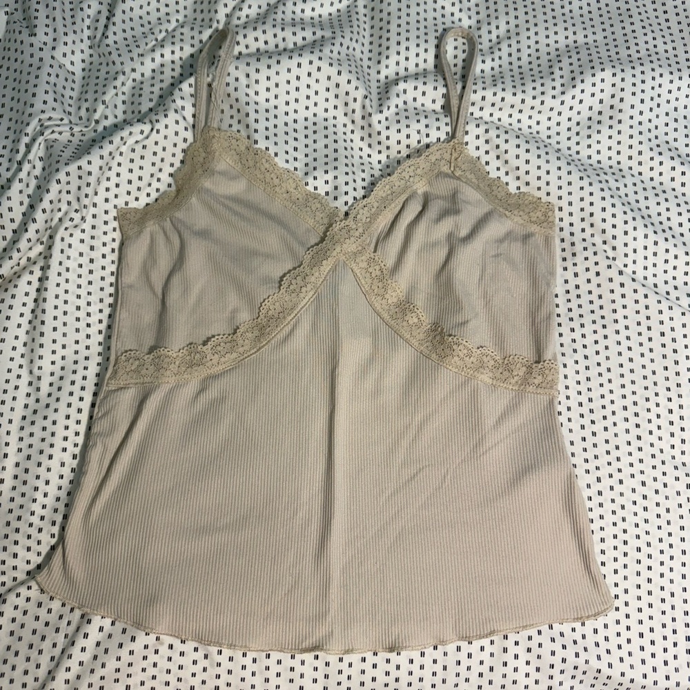 Chic Lace Trim Beige Cami Top